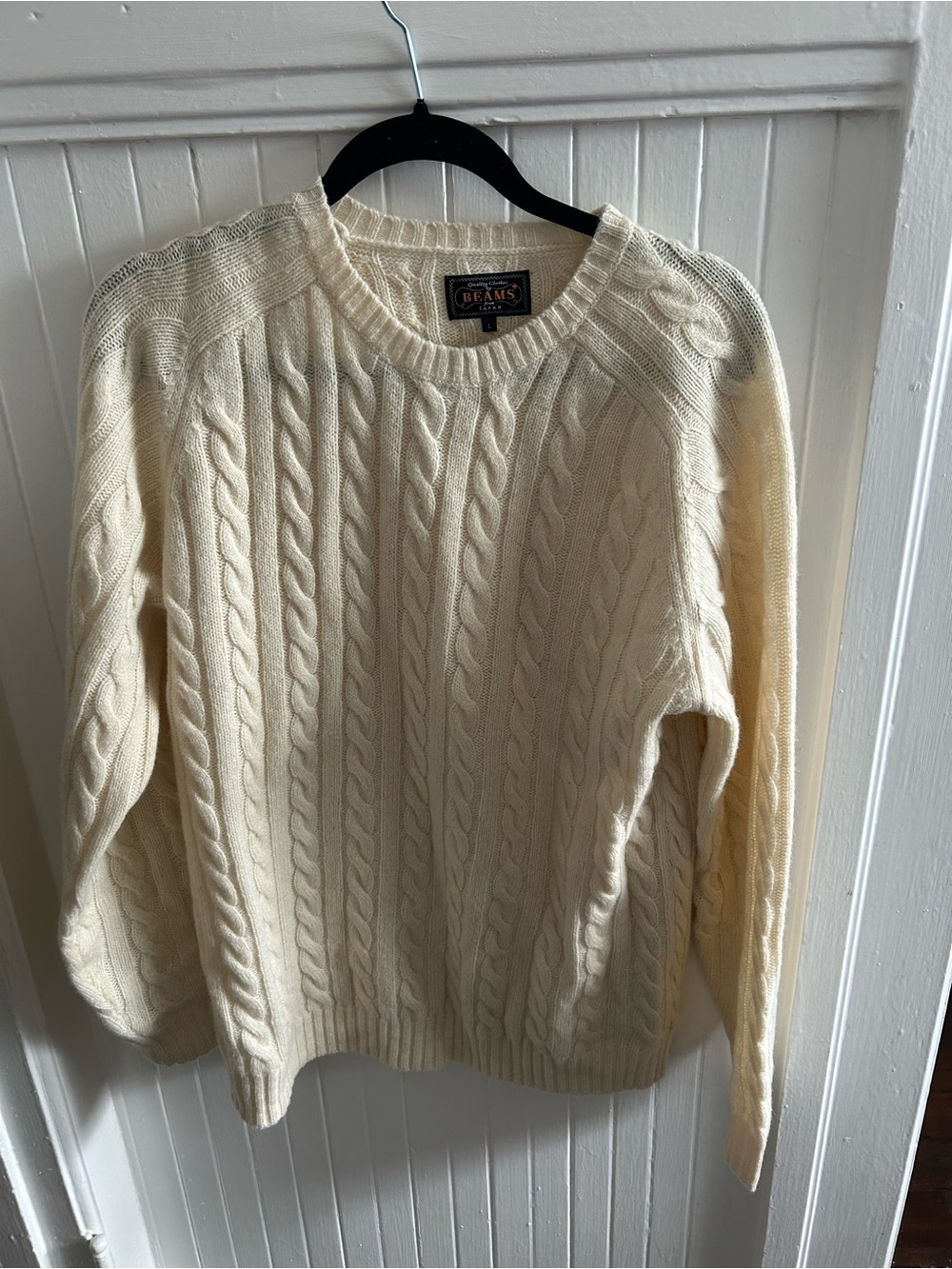 Men's Cable Crewneck Sweater in Cream
